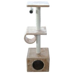 Когтеточка для кошек FOXIE домик 35x35x99см с игрушкой бежевый