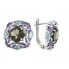 Balex Серьги 2405937054 из серебра 925 пробы с раухтопазом природным, аметистом природным и топазом голубым природным