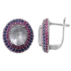 Balex Серьги 2410931634 из серебра 925 пробы с розовым кварцем природным, рубином синтетическим и сапфиром синтетическим