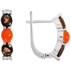 Balex Серьги 2405937158 из серебра 925 пробы с кораллом реконструированным, раухтопазом природным и фианитом