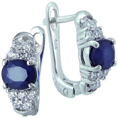 Balex Серьги 2405937598 из серебра 925 пробы с сапфиром корундом природным и фианитом