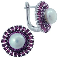 Balex Серьги 2405937538 из серебра 925 пробы с жемчугом культивированным и рубином синтетическим
