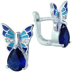 Balex Серьги 2405937661 из серебра 925 пробы с сапфиром синтетическим, эмалью и фианитом