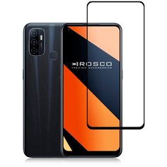 Прозрачное защитное стекло ROSCO с черной рамкой для Oppo A53 и A54 (Оппо А53 и А54), силиконовая клеевая основа