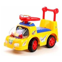 Каталка Stiony Flight In Cosmos желтая для детей от 1 года (вместительный багажник, руль с сигналом, родительская ручка)