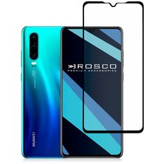 Защитное стекло ROSCO с черной рамкой для Honor 20 Lite (2020), Huawei P30 Lite и Honor 20S (Хонор 20 Лайт 2020, Хуавей П30 Лайт и Хонор 20С), силиконовая клеевая основа