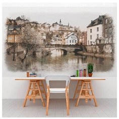Фотообои флизелиновые Топ Фотообои Вид на старые дома Люксембурга 300х180 (ШхВ) темно-бежевый/серо-коричневый/серо-бежевый/светло-коричневый/белый