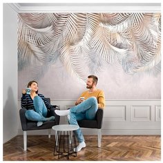 Фотообои флизелиновые Топ Фотообои Дизайнерские с листьями в светлых тонах 300х180 (ШхВ) розовато-серый/розово-коричневый/светло-коричневый/светло-бежевый/темно-бежевый