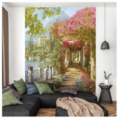 Фотообои Романтичная арка на побережье 200х270 (ШхВ) темно-бежевый/светло-зеленый/серо-голубой/ярко-розовый/белый