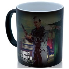 Кружка хамелеон По мотивам GTA, полиция, девушка и 2 бандита, необычный сувенир Drabs