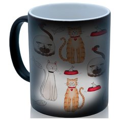 Кружка хамелеон Много кошек, миски с рыбкой, красивый сувенир Drabs