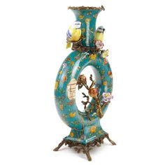 Ваза с цветами и птичками Gabi 31x17x52см под старину из фарфора с бронзой ГЛАСАР