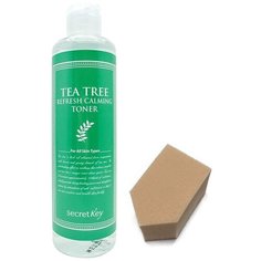 SECRET KEY Очищающий тоник с маслом чайного дерева для проблемной кожи TEA TREE REFRESH, 248мл + спонж