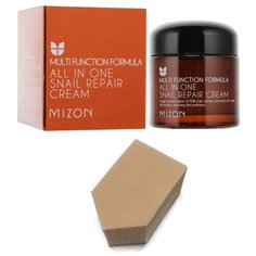 MIZON Восстанавливающий крем с экстрактом улитки ALL IN ONE SNAIL REPAIR , 75мл + спонж