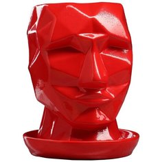 Горшок Керамика ручной работы с поддоном Кай, 16 х 16 х 20 см красный глянец