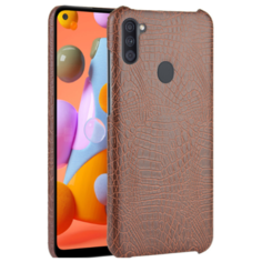 Чехол-накладка Mypads на Samsung Galaxy M11 SM-115F (2020) элегантный тонкий на пластиковой основе с дизайном под кожу крокодила коричневый