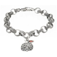 МАРКАЗИТ Браслет с гранатами и марказитами из серебра BR480-SP13, 18 см, 17.54 г