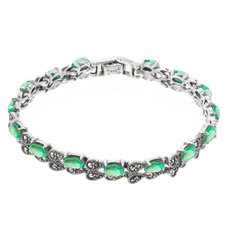 МАРКАЗИТ Браслет с перламутром и марказитами из серебра BR675, 19 см, 17.3 г