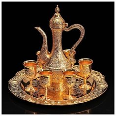 Набор сервировочный 8 пр "Роскошь. Золото": поднос круглый, кувшин, рюмка (6 шт) 3621288 Сима ленд