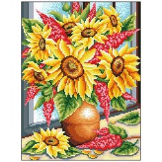 Алмазная мозаика Алмазная Фея 0107. Букет с подсолнухами