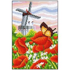 Алмазная мозаика Алмазная Фея 0037. Мельница и маки