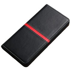 Чехол-книжка MyPads для OPPO A15/ A15S из качественной водоотталкивающей импортной кожи на жесткой металлической основе черный с красной полосой