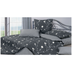 Постельное белье 1.5-спальное ECOTEX Гармоника Грасс, сатин, 70 х 70 см, серый