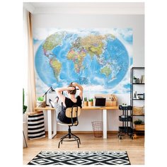 Фотообои флизелиновые Топ Фотообои Карта 3D для интерьера комнаты на русском языке 200х129 (ШхВ) голубой/светло-синий/бледно-голубой/молочный/белый