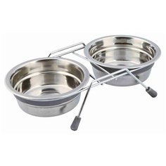 Миски на подставке с шумовыми заглушками, 2 х 0.45 л/ф 13 см, серый, Trixie (25231)