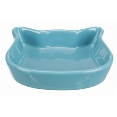 Керамическая миска Кошачья морда, 0.3 л/ 12 см, кремовый/петроль, Trixie (цвет может отличаться, 24497)