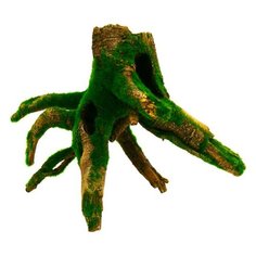 Декор для аквариумов PRIME Пень со мхом пластик 21х11х16,5см P.R.I.M.E.