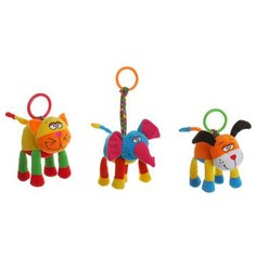 Игрушка развивающая мягкая, растяжка 15 см, 3 вида: кот, слон, собака, Bondibon (ВВ1293)