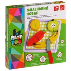 Игровой набор деревянный "Юный Повар": фрукты с ножиком и разделочной доской, Bondibon (ВВ1101)
