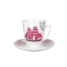 Чашка с блюдцем кофейная. Императорский фарфоровый завод. Форма Майская. Рисунок Волшебная ночь. Костяной фарфор. 165 мл