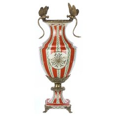 Ваза со стрекозами Quin 20x14x50см под старину из фарфора с бронзой ГЛАСАР