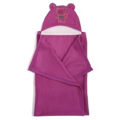 Покрывало с капюшоном и ушами, флис цв орхидея, вышивка Мишка 70х100 см Карамель