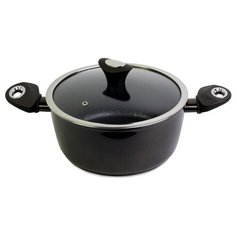 Кастрюля 24см из алюминия с антипригарным покрытием Black marble и стеклянной крышкой Kamille