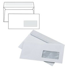 Конверты E65 (110х220 мм), правое окно, отрывная полоса, белые, КОМПЛЕКТ 1000 шт., внутренняя запечатка, Е65.03СО 128296 Курт