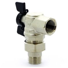 Кран шаровый угловой Bugatti Oregon 05940 муфтовый (ВР/НР), латунь, с накидной гайкой Ду 15 (1/2")