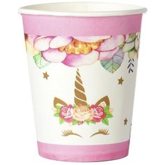 Стакан бумажный "Единорог и цветы" (набор 6 шт) цвет розовый 3747665 Сима ленд