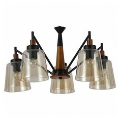 Подвесная люстра, высота - 28см, ширина - 60см, мощность - 60Вт, цоколь - E27, площадь освещения - 15м², цвет плафона - янтарный, цвет арматуры - черный F Promo