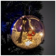 Елочный шар Luazon Lighting с деревянной фигуркой и подсветкой "Дед Мороз", 10*10 см
