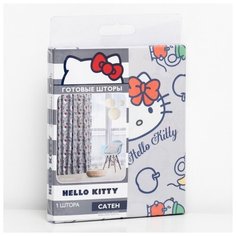 Штора Волшебная ночь Hello Kitty, 150*270 см, серая, сатен