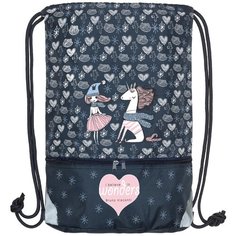 Мешок для обуви двухсекционный синий "ДЕВОЧКА И ЕДИНОРОГ" 37 х 48 см Bruno Visconti