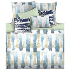 Постельное белье 2-спальное с евро простыней Mona Liza Olav, сатин, 70 х 70 см, голубой/бежевый