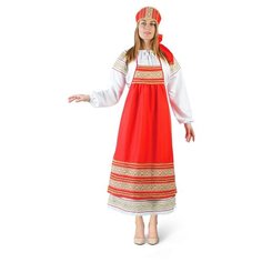 Русский костюм женский "Пелагея" платье,фартук красный,кокошник, р-р 48-50рост 172 4314631 Страна Карнавалия