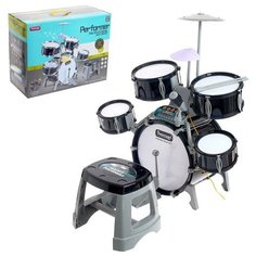 Барабанная установка "Блэк бит", со светомузыкой, микрофоном, пианино и стульчиком 5354652 Сима ленд