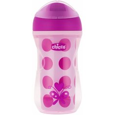 Поильник-непроливайка Chicco Active Cup, 266 мл розовый/рисунок горох