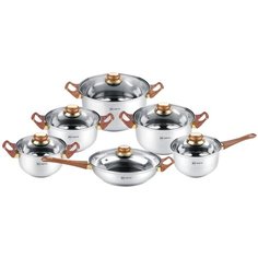 Набор посуды Rainstahl 1230-12RS/CW 12 пр. стальной/коричневый