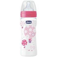 Chicco Бутылочка с соской из силикона Well-Being, 330 мл boy/girl, с 4 месяцев, розовый